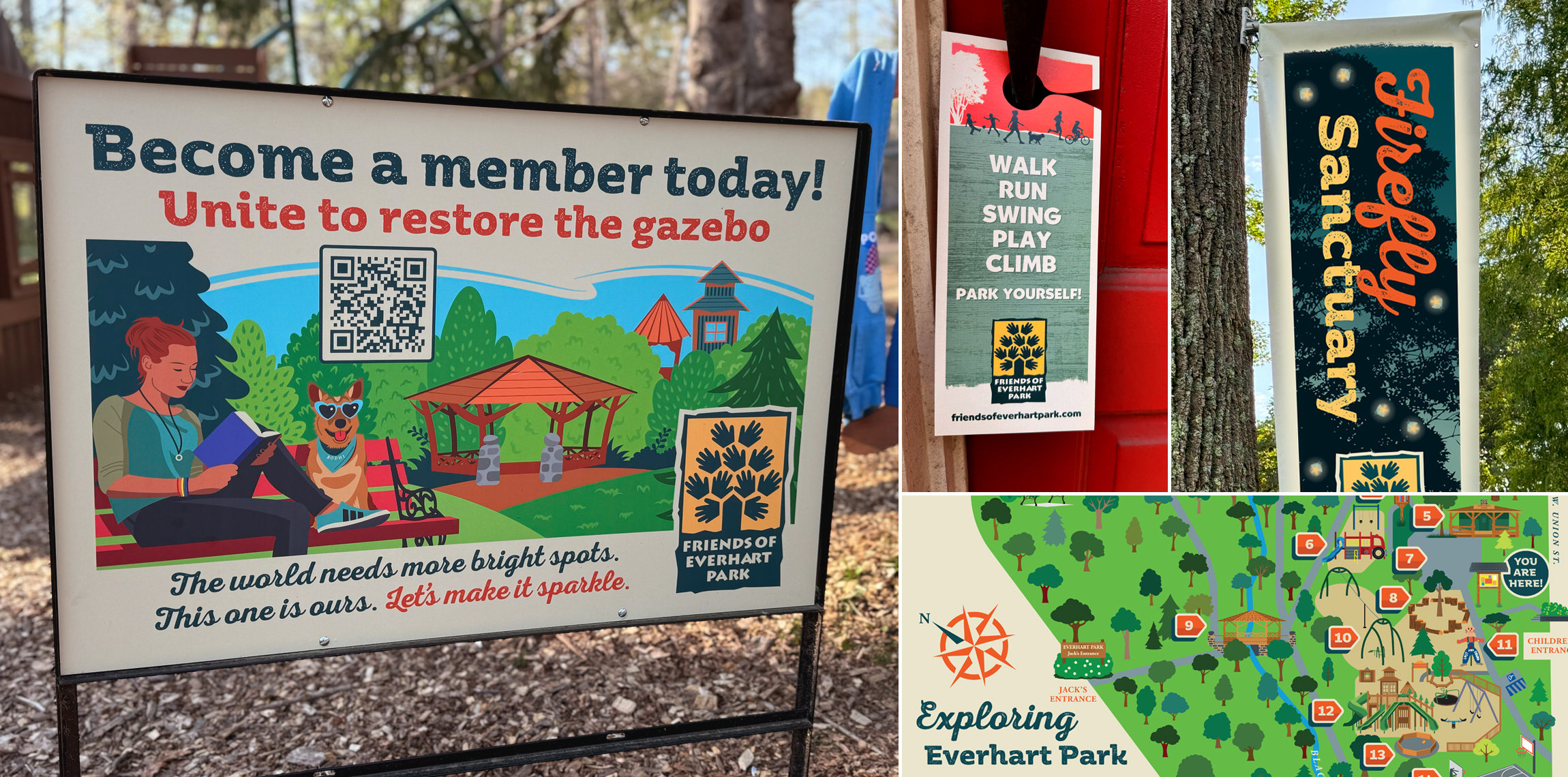 Friends of Everhart Park nonprofit campaign, wayfinding, and environmental graphics