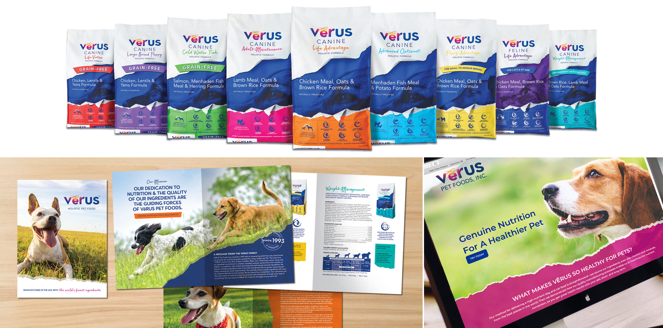VēRUS Pet Foods brand refresh, packaging design, and pet marketing